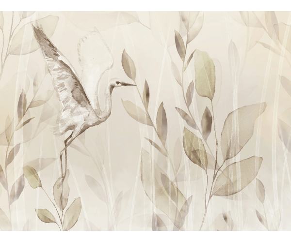 Fototapeta - Ptaki i liście w jasnych kolorach